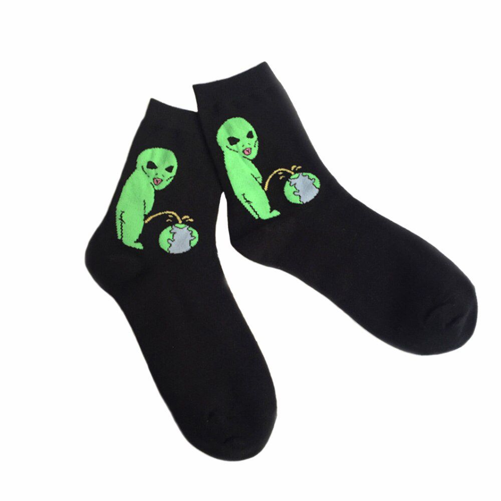 Fashion Unisex Cartoon Cat Art Funny Alien Planet Socks Creative Warm Comfortable Breathable Cotton Socks Halloween Party Socks