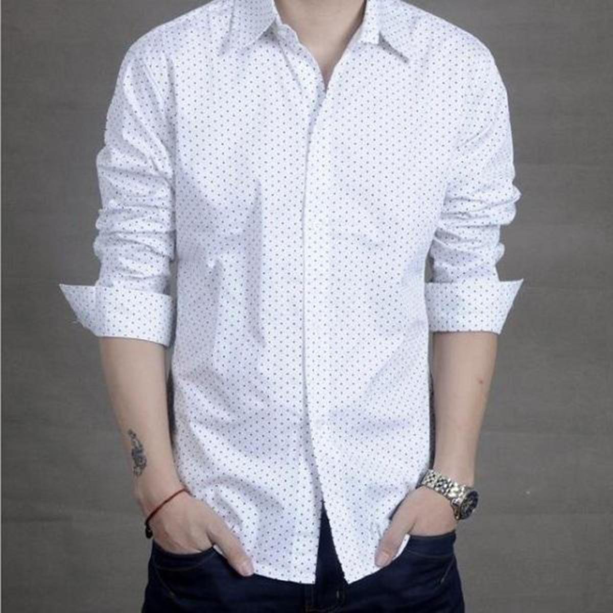White Cotton Slim Fit Shirt for Men