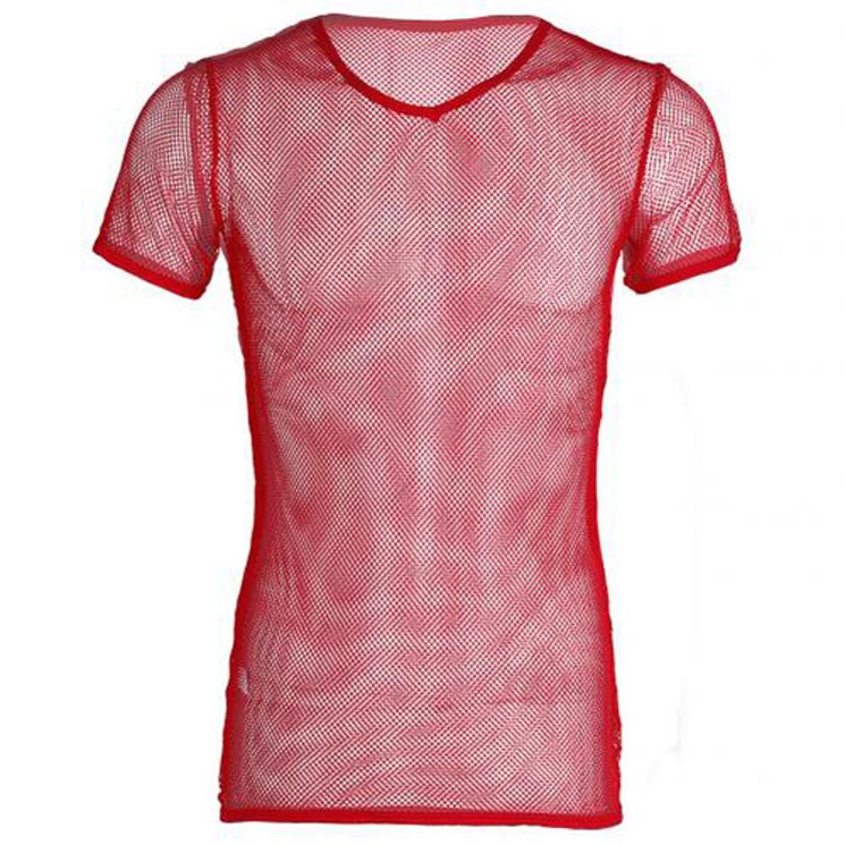 Men Mesh See Through T-Shirt Fishnet Hollow Clubwear Streetwear Perform Male Short Sleeve Top Undershirt Top Tee