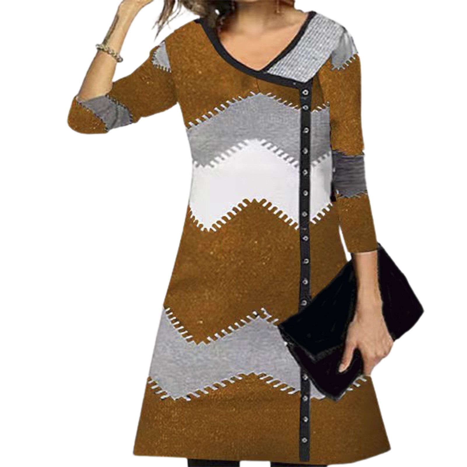 Dress Button Design Fashion Women Spring Dress