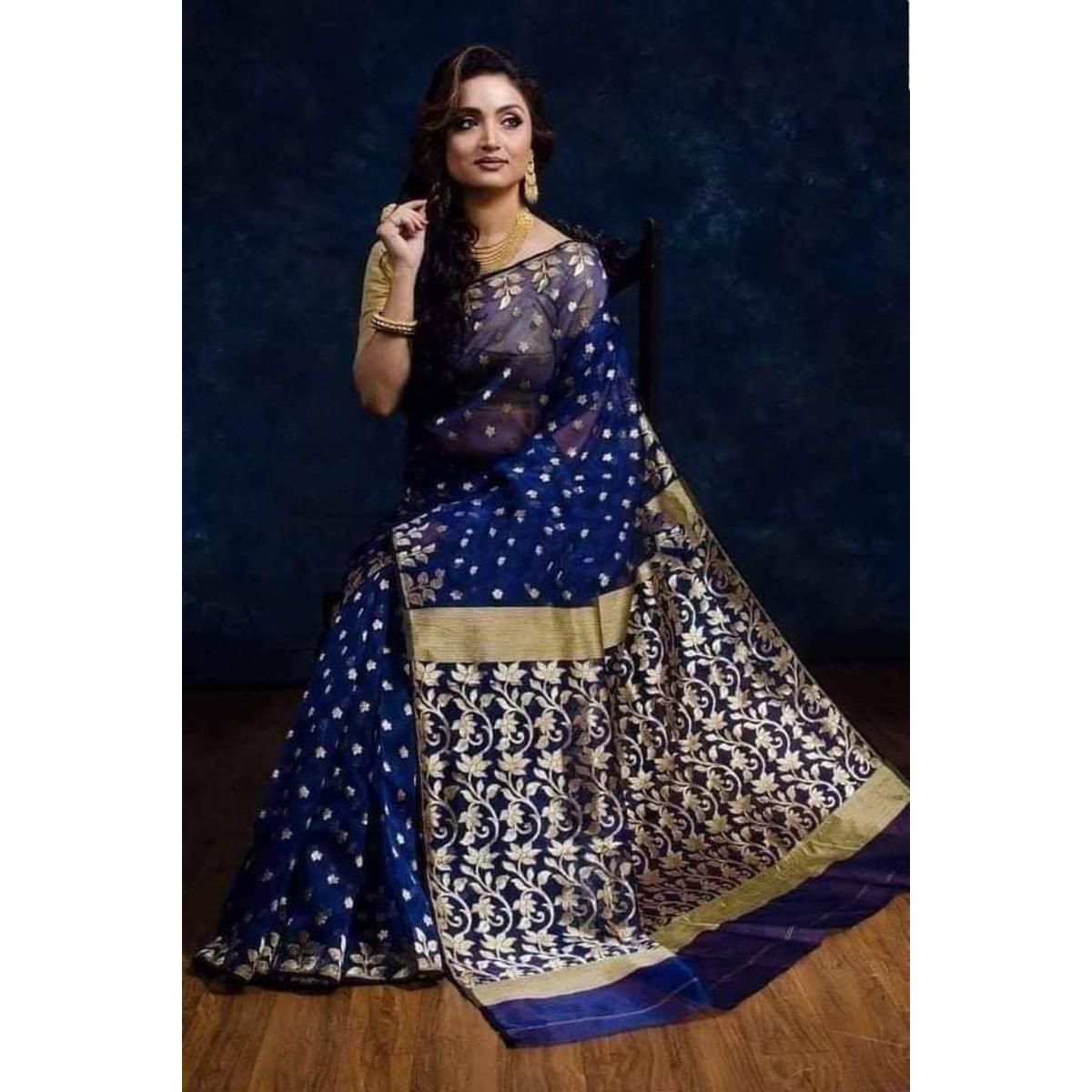 Muslin Bell Pata Jamdani luxurious Saree White Gold colour wedding Special Saari for woman Sari collection Saree for woman Tangail saree Shari for woman Saari for girl Saari for woman,Tangail Tat Shilpo (TAN)