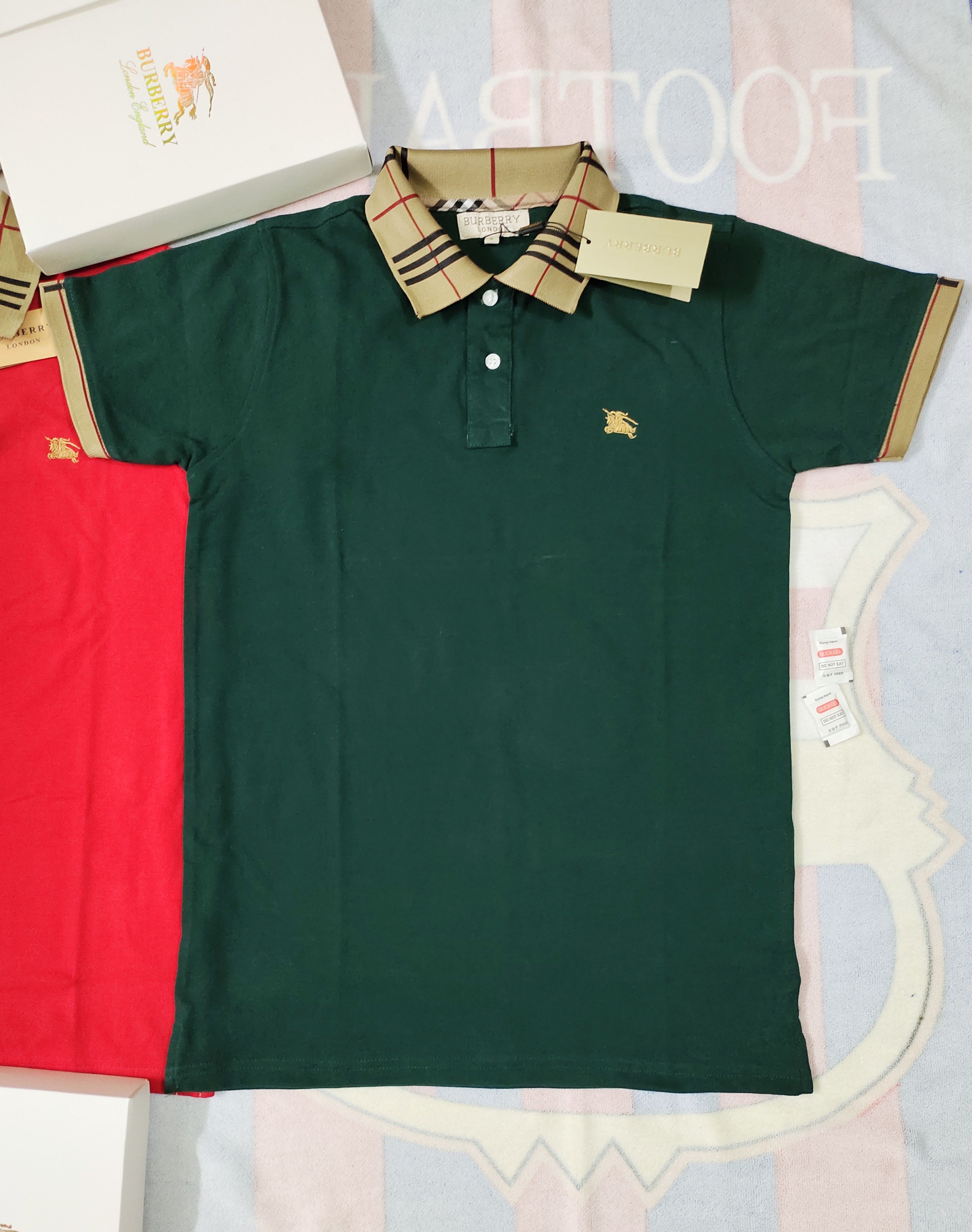 BURBERRY Premium Quality Half Sleeve POLO T-Shirt for Men Comes in a Luxurious Branded Box with Silica (1 Piece, Color-Green). #POLO-02