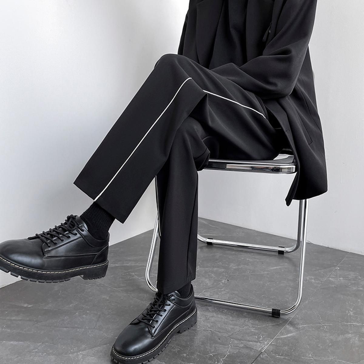 IEFB Men's Straight Trousers Men's Stripe Suit Pants Korean Trendy Grey Ankle Length Pants Casual Side Stried Design 9A0907