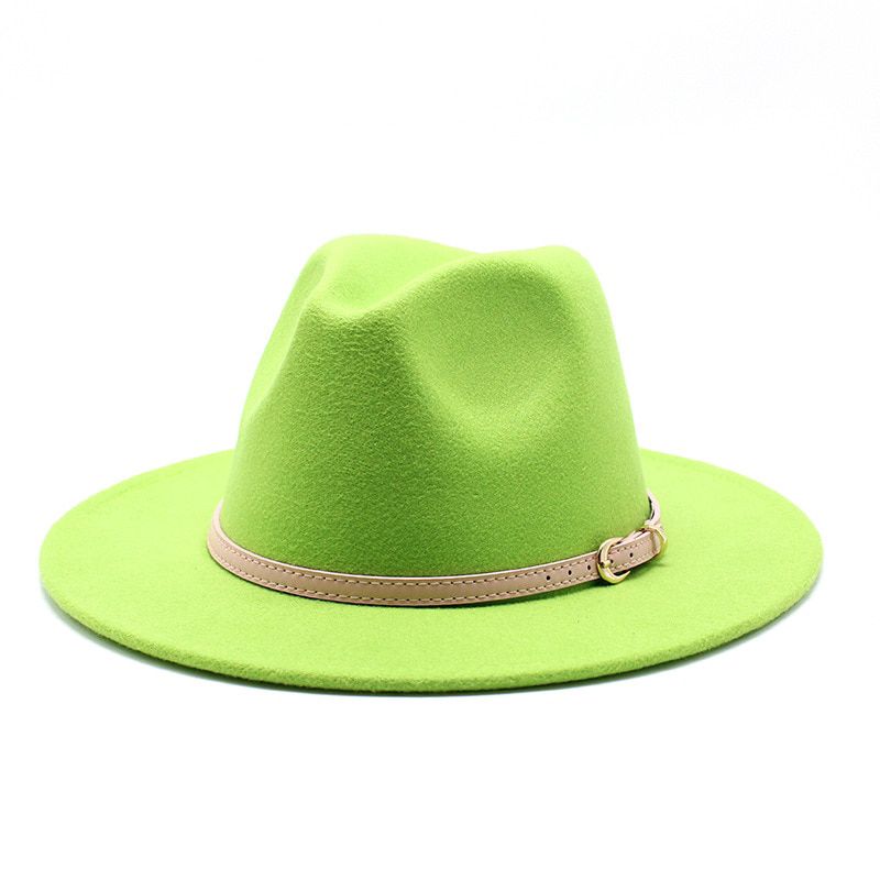 Women Men Wool Popular Wide Hat With Leather Ribbon Gentleman Elegant  Lady Autumn Winter Felt Fedora  Brim Hat Jazz Church Caps