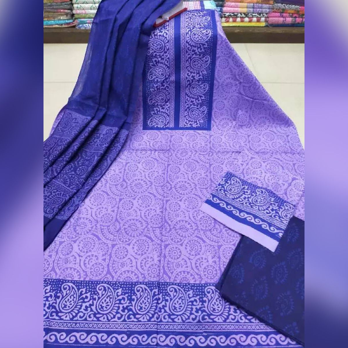 New Block Print Cotton Three Piece For Women NB-032