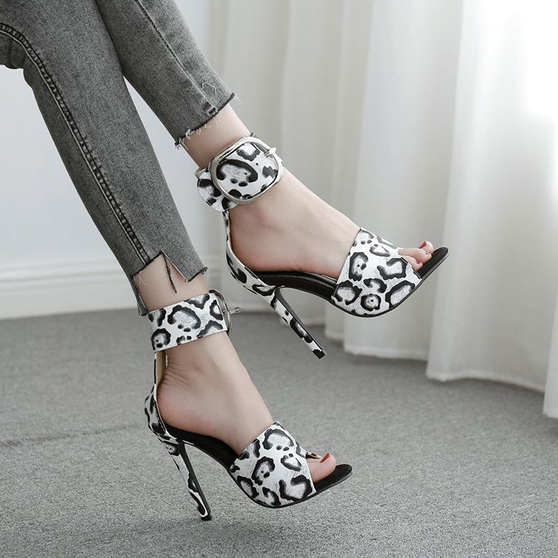 Women Open Toe PUHeeled Sandals Party Stiletto Heel Buckle