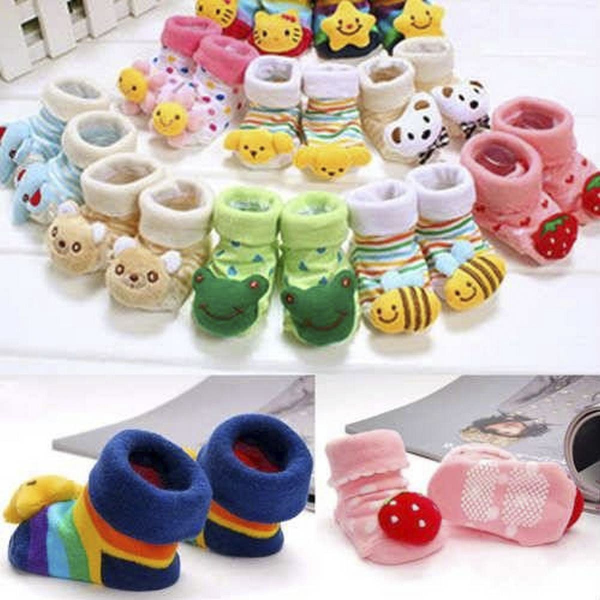 2 Pair 3D Cute Cartoon Design Unisex Baby Socks(Multi-Color)