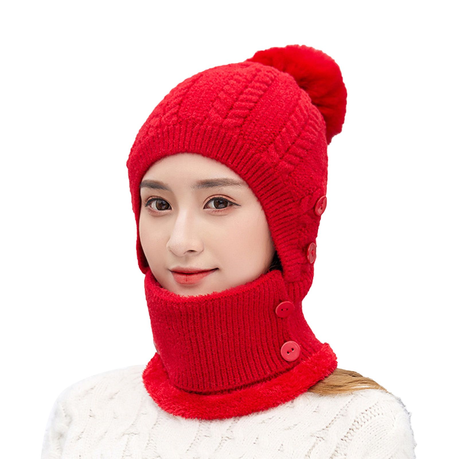 Knitted Scarf Hat Good Elasticity Warm Earmuffs Fe Cover Hat