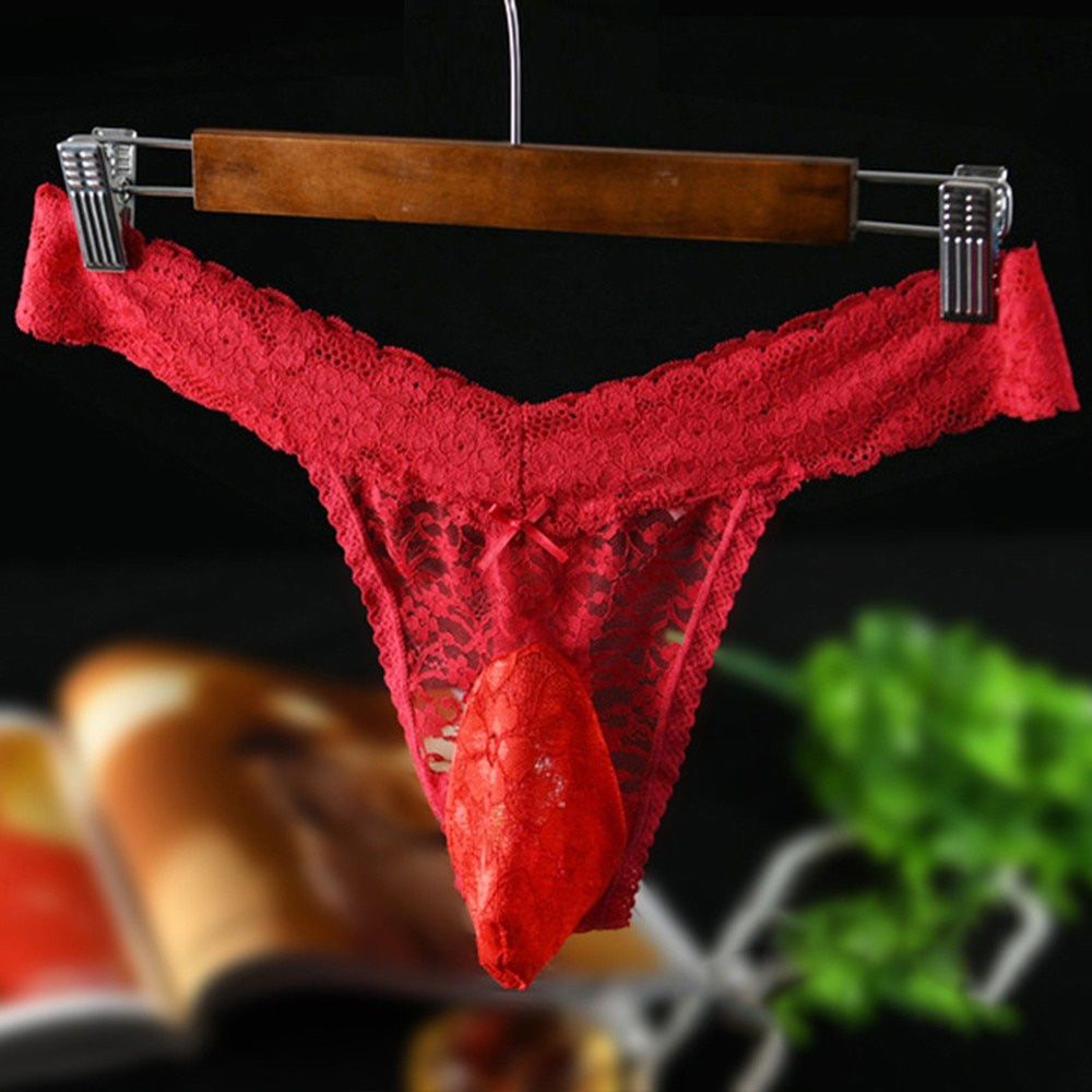 Men's Sexy Lace Briefs Thong Panties Breathable Comfortable Sexy Exotic Thongs Large Size Gays Clothes