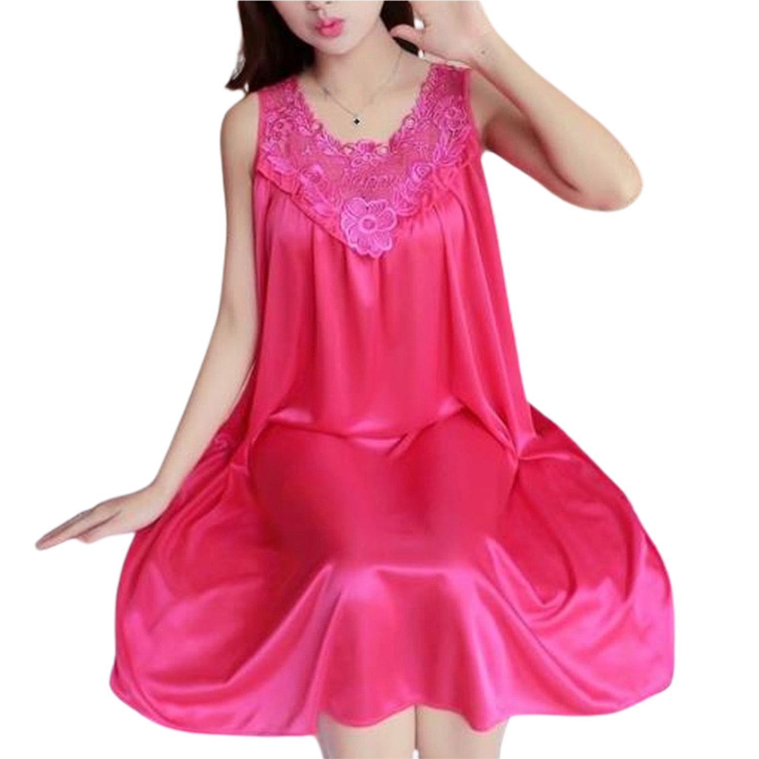 Female Nightgown Eye-catching y Women Faux Silk Sleepwear