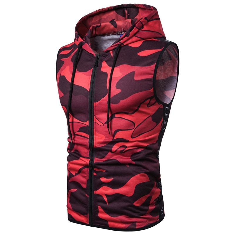 Summer Fashion Men's Sleeveless  Zipper Hooded Vest