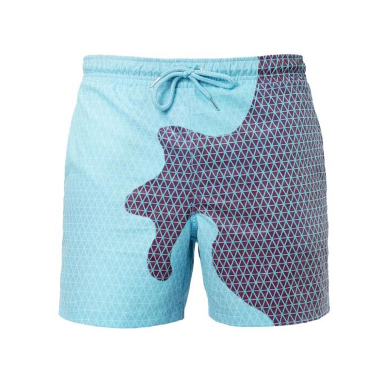 Boys Lattice Drawstring Color Changing Elastic Beach Shorts Swimming Trunks