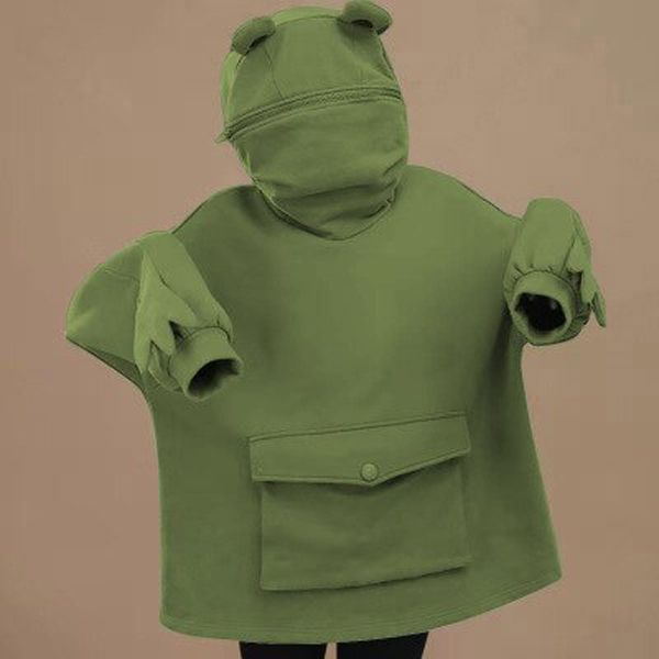 Harajuku Women Hoodie Frog Pullover Winter Sense Hooded Casual Sweatshirts Autumn Embroidery Loose Top Doll Decoration Hoodies