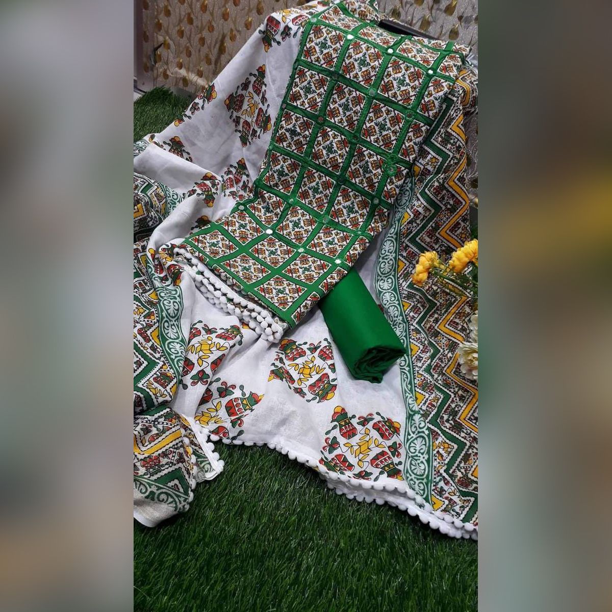 New Joypuri Ari Unstitched Fashionable Stylish Gorgeous Three Piece Set For Women Clothing Salwar Kamiz { 3 Piece } অর্ক কটন আড়ি জয়পুরি থ্রি পিছ