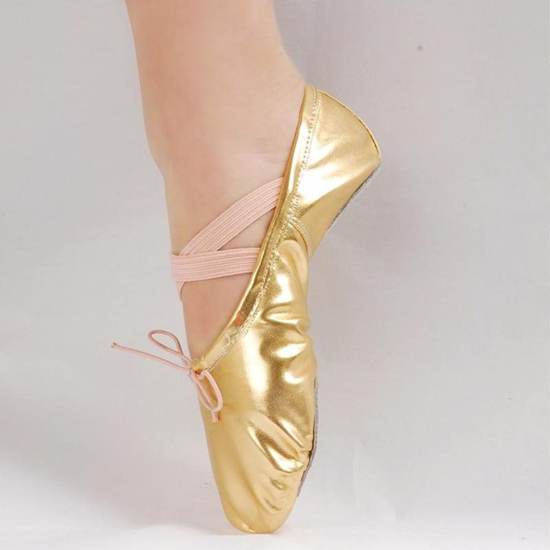 Women Girls Leather Sequins Pointed Dance Shoes Gymnastics Ballet Gold 16 Sizes GOLD