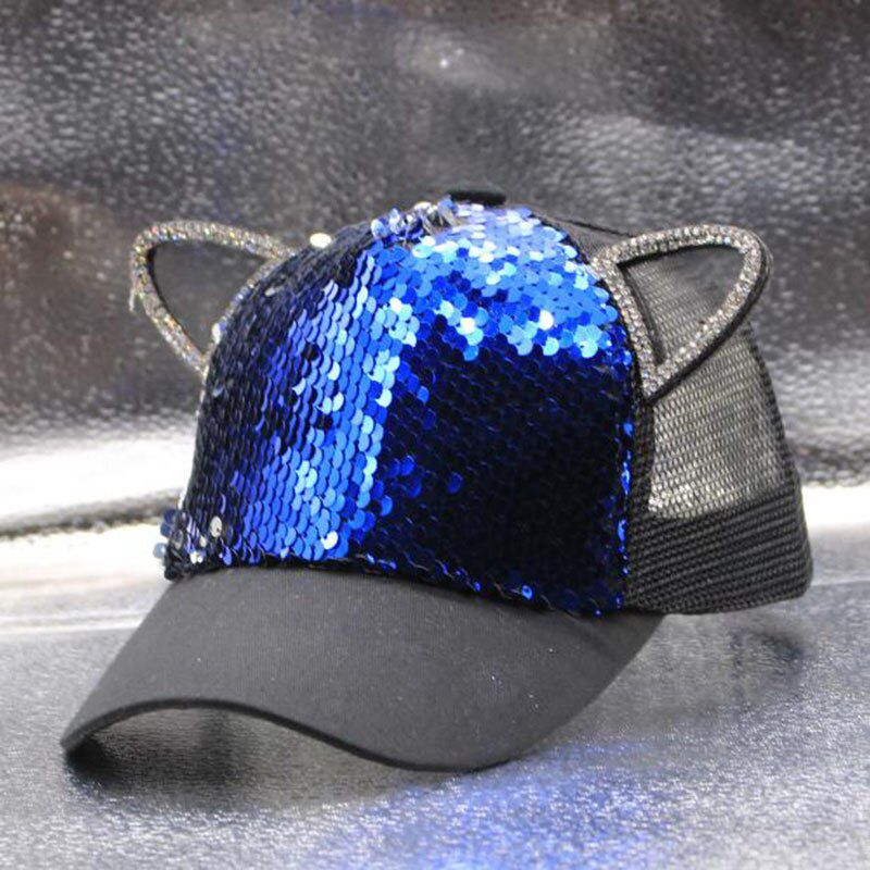 2019 Summer Girls Hat Baseball Cap Sequins Ear Mesh Cap Adjustable Snapback Kids Hip Hop Cap