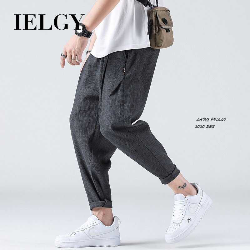 IELGY ice silk casual pants men's loose trousers quick-drying thin cropped trousers