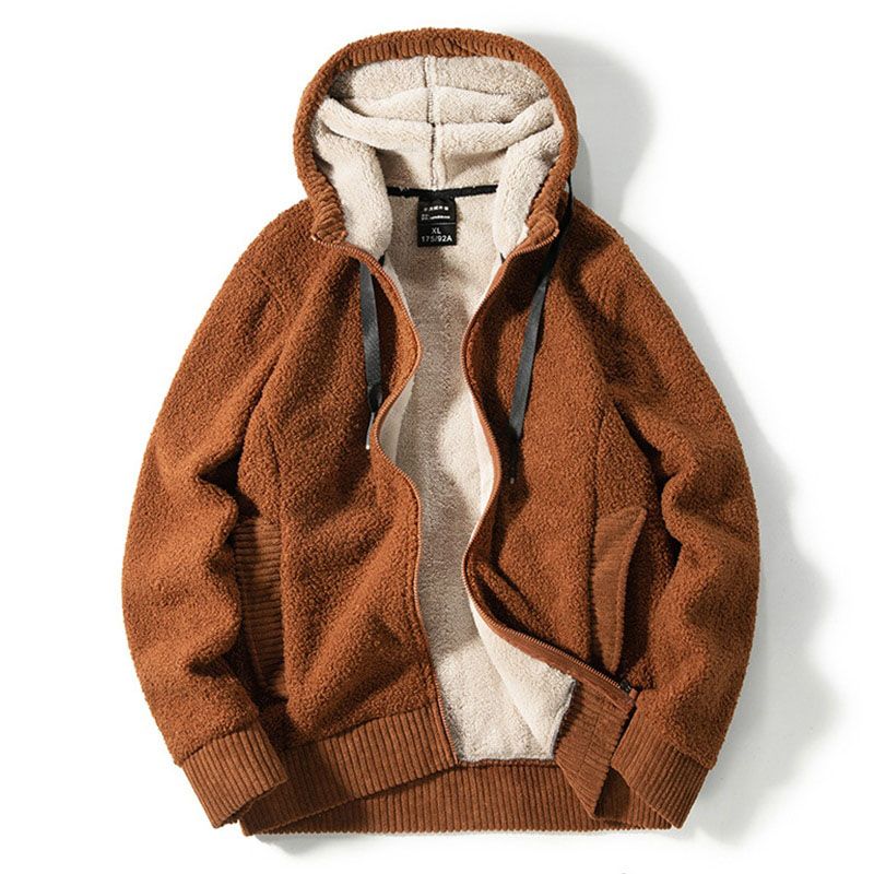 Casual Men Winter Long Sleeve Pockets Fleece Warm Hooded Loose Plus Size Coat Men Clothes Fashionable Men's Winter Jacket
