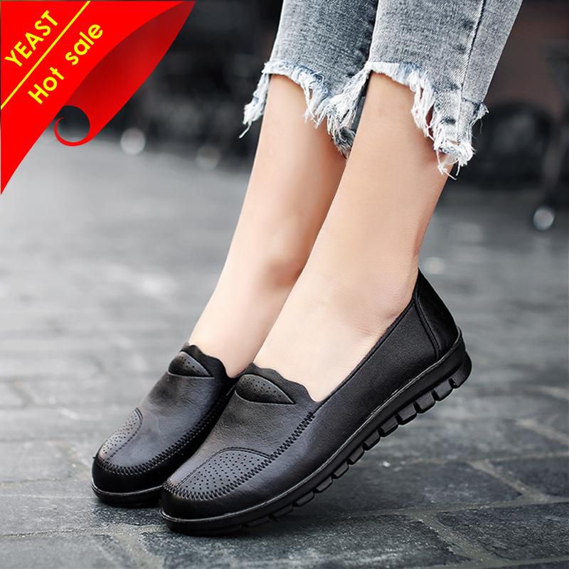 PU Light Shoes Women  Leather Shoes Casual Shoes For Women Casual Flat Shoes Ladies Shoes Nurse Soft Peas Loafer Flats 35-41