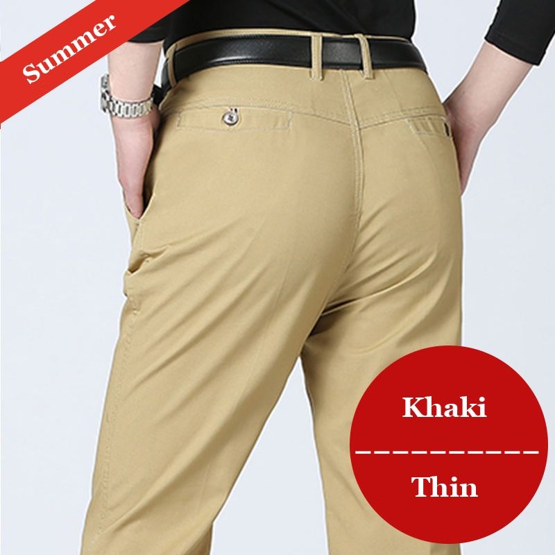Spring Autumn Thick Men's Business Casual Pants Straight High Waist Loose Cotton Man Trousers Classic Suit Pants Men Plus Size