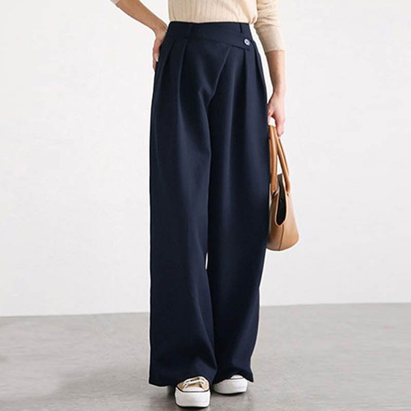 Ladies Fashion High Waist Autumn Wide Leg Pants Casual Solid Color ons Loose Irregular Trousers Elegant Office Lady Pants