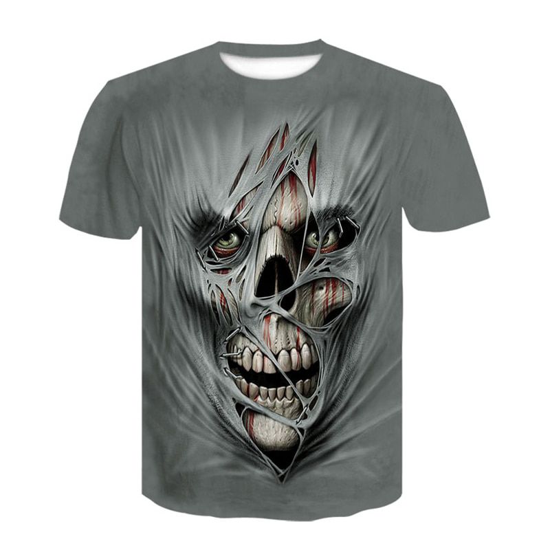 Skull Rock Cool 3D T-shirt Men's Motorcycle Punk 3D Printing T-shirt Men's T-shirt Summer Tops Men's Fashion