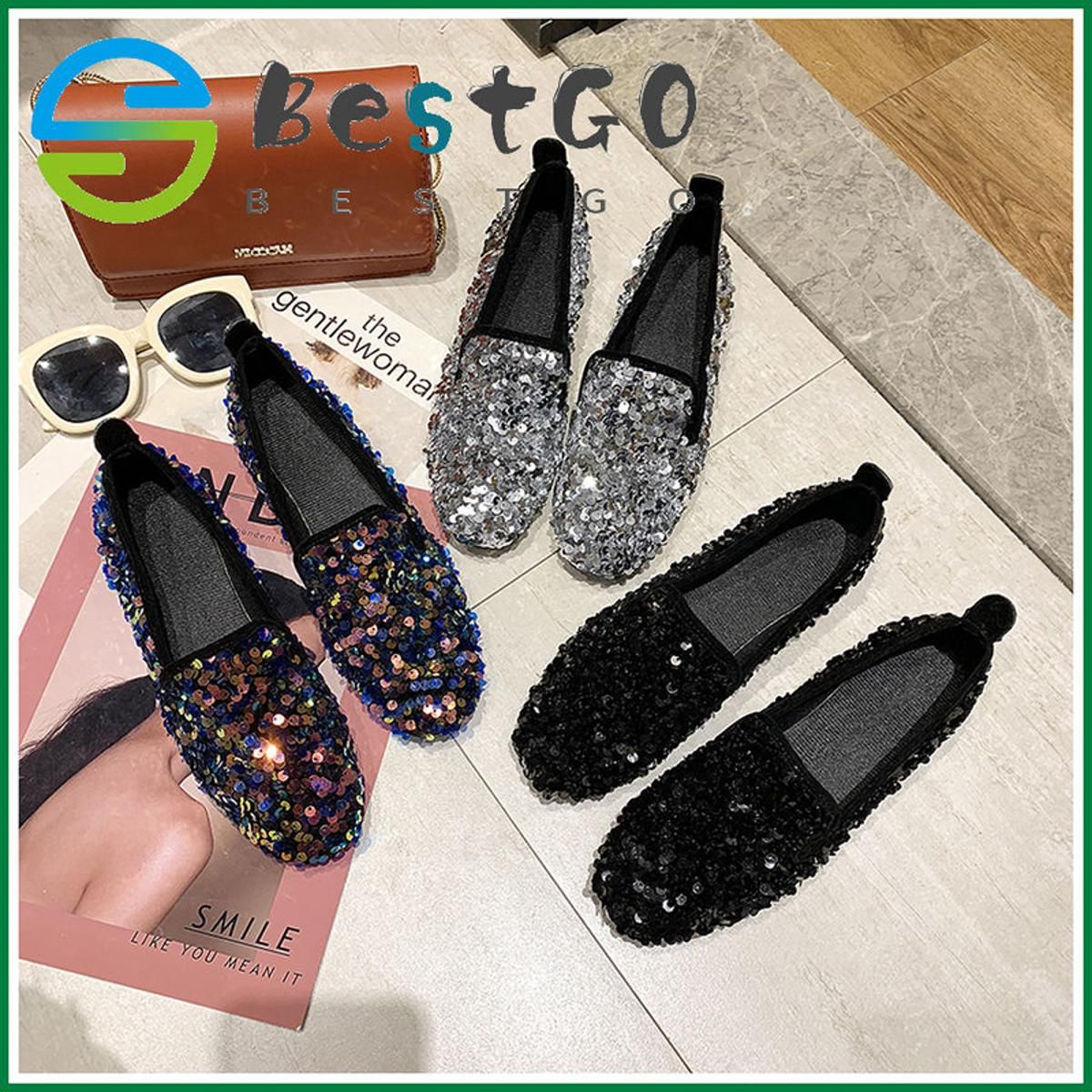 Women Loafers Casual Slip-on Flat Women Shoes New Sequins Slip-ons Lazy Shoes for Women Low Cut