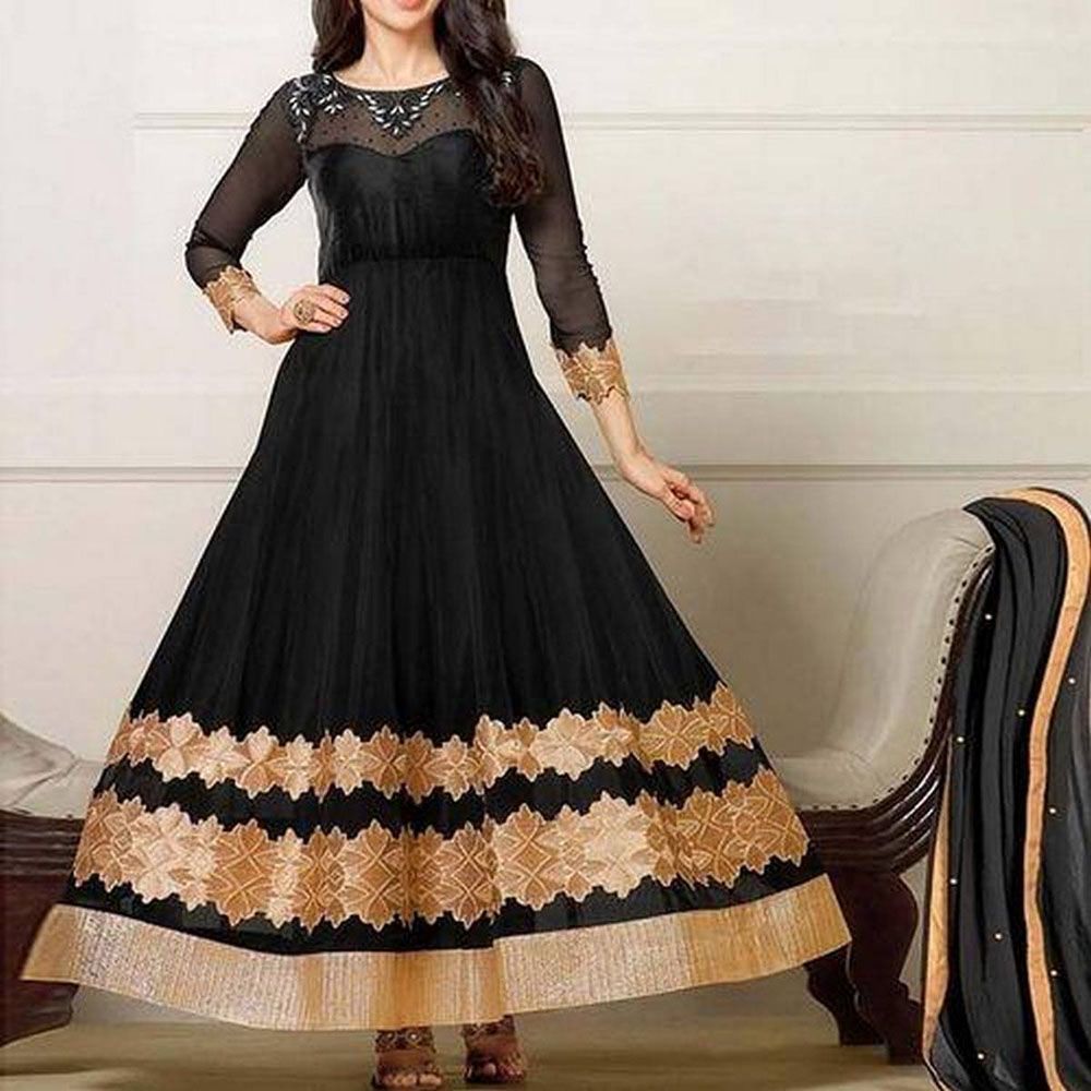 Black  Semi-Stitched  Georgette  Gown  For  Women