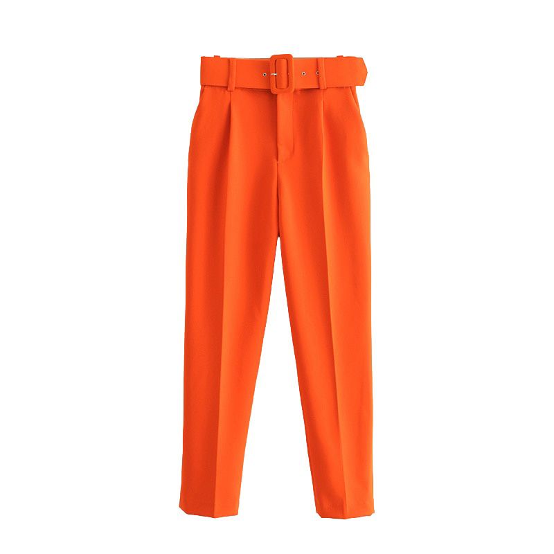 Women Chic Fashion High Waist With Belt Pants Vintage Zipper Fly Pockets Office Wear Female Ankle Trousers Mujer