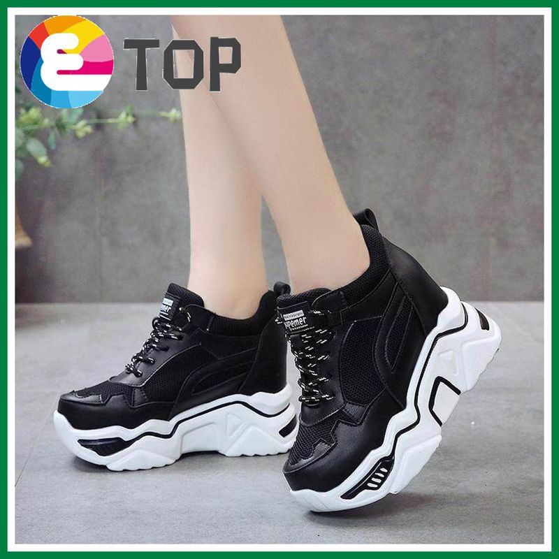 10cm/*3.9 Women's Wedge Shoe Tide Shoes Thick-bottom Soled Girl Ins Tide Green Sneakers