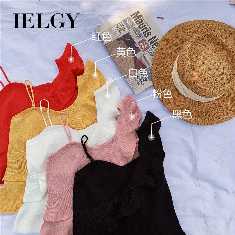 IELGY summer backless ruffled knit top Slim inner bottoming shirt wear short camisole women