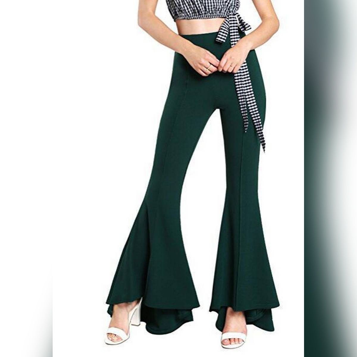 Women Fashion Pants Elastic High Waist Fashion Flared Trousers