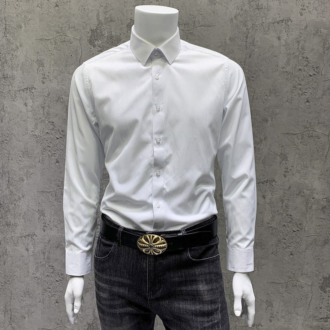 2022 Mens Business Casual Shirts Long Sleeve Solid Color Lapel Shirt Dress Daily Office Shirt Tops
