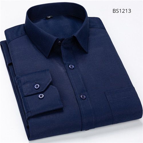 Plus Size 8xl Large Men's Dress Shirts Oversized Shirt Long Seeve Solid Shirt Mens Office Business Dark Blue White with Pocket