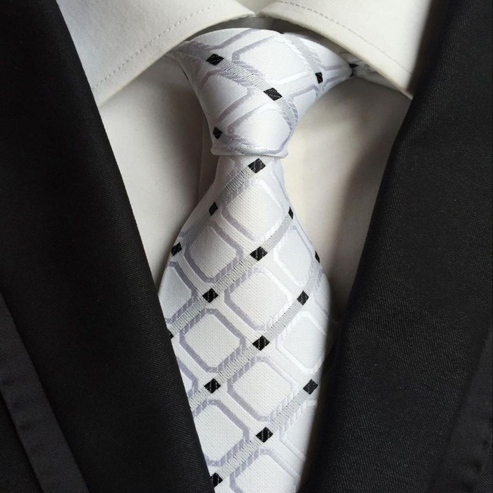 High Quality Men's Formal Strip Commercial Tie Polyester Silk Neckties For Casual Business Party Wedding Vintage Ties(Silver)