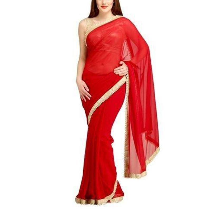 Lace Fitted Weightless Georgette Saree for Women's With Running Blouse Piece By SOHAMONI