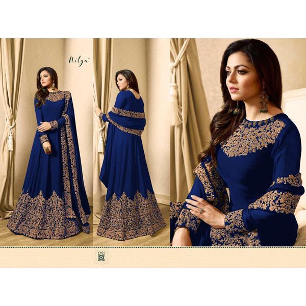 Unstitched Dark Blue Georgette Gown For Women