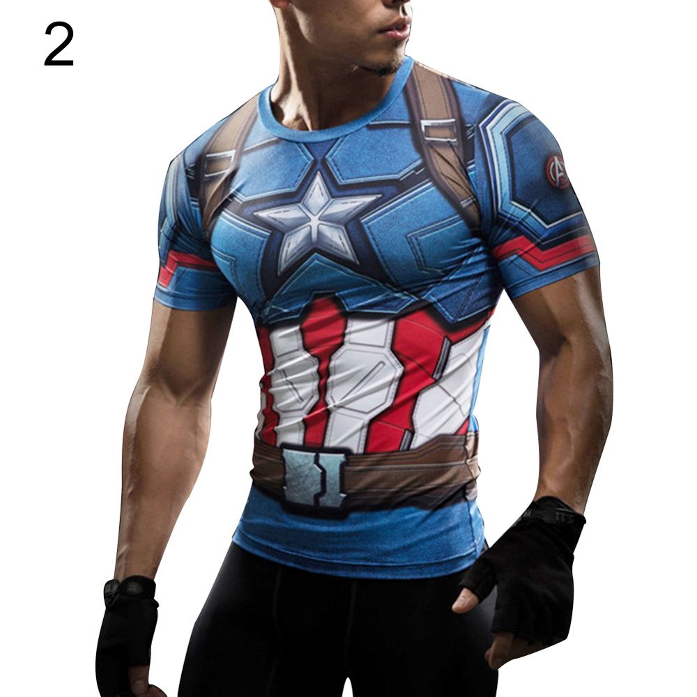 Plus Size  Iron Man Captain America Compression T-Shirt Short Sleeve Top