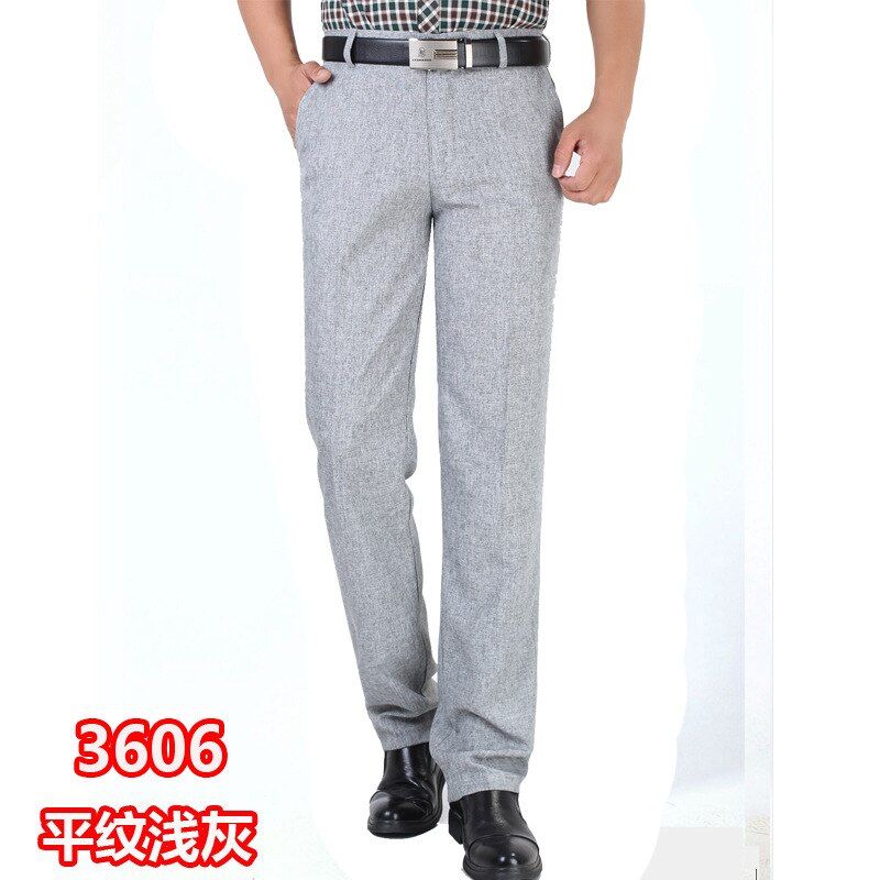 New summer thin men casual suit pants high waist loose linen trousers middle-aged straight men's clothing business formal pants