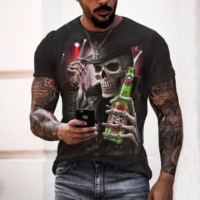Skull pattern men's t-shirt horror O-neck t-shirt summer fashion top boy clothing large size streetwear men's hop 3D shirt