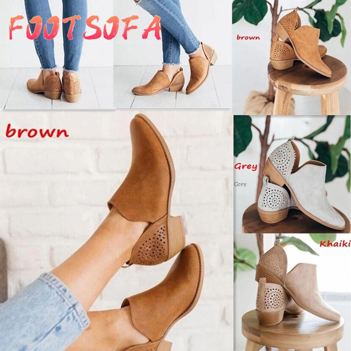 Fashion Square Middle Heel Pointed Toe Ankle Boots Casual Chunky Low Heel Women Short Boots