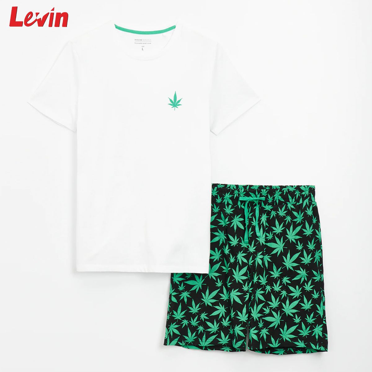Mens 2 Pcs Printed Pajama Set Cotton Short Sleeved Shirt & Printed Shorts Combo - T Shirt For Man