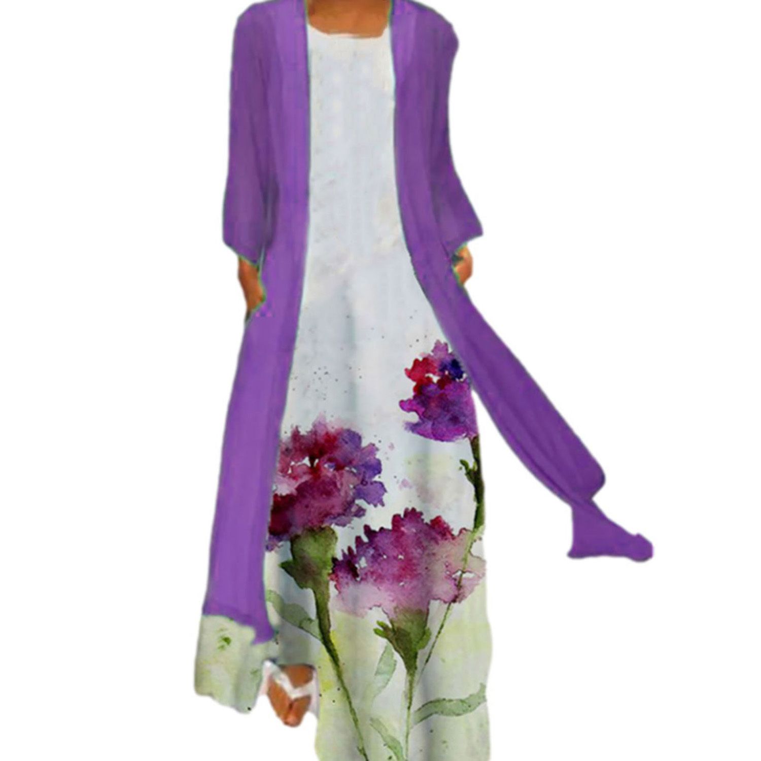 Maxi Dress Simple Tie Dye Print Girls Vest Dress Cardigan Set
