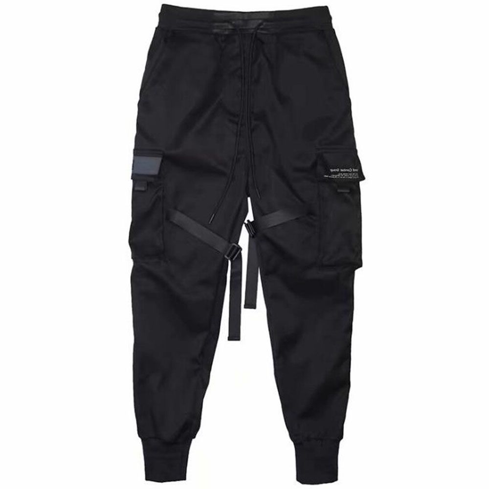 Men Ribbons Color Block Blackcket Cargo Pants  Joggers Harajuku Sweatpant Hop Trousers Leisure Loose Trousers