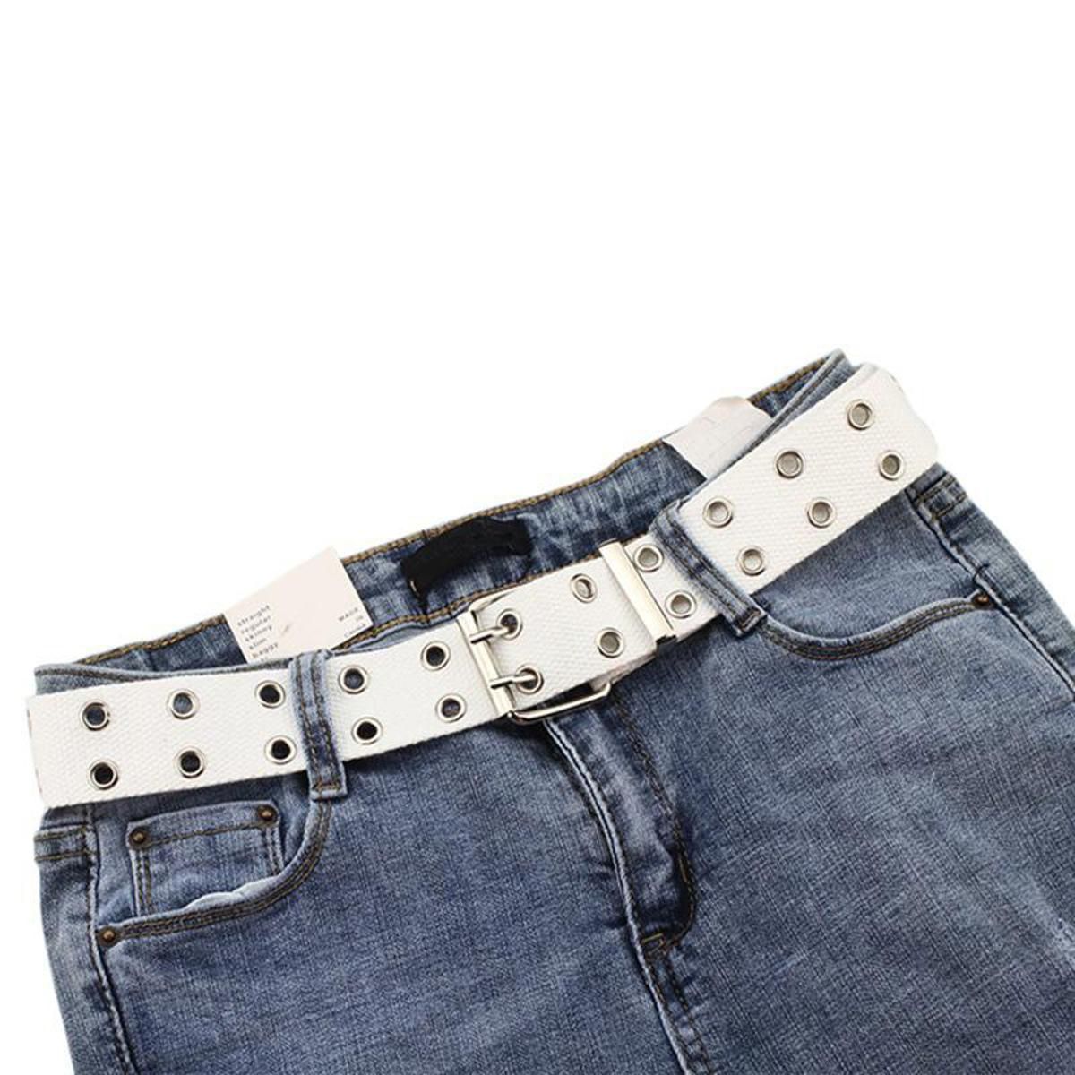 【ALLGOOD】Fashion Women Canvas Belts Hollow Out Air Hole Korean Style Decoration Belt Designer  Casual Solid Color Corset Belts