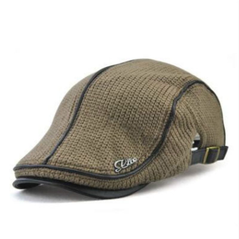 casual male knitted beret hat adjustable old men crochet winter flat cap French style peaked cap vintage visor