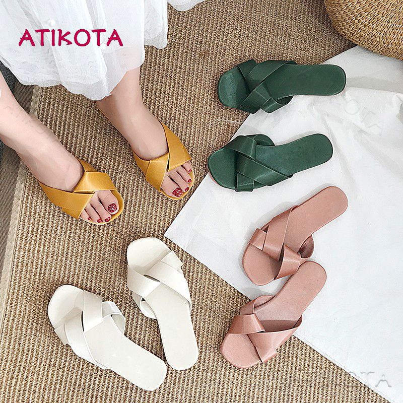 Fashion Cross Flat Slippers Korean Flip Flops Sandals