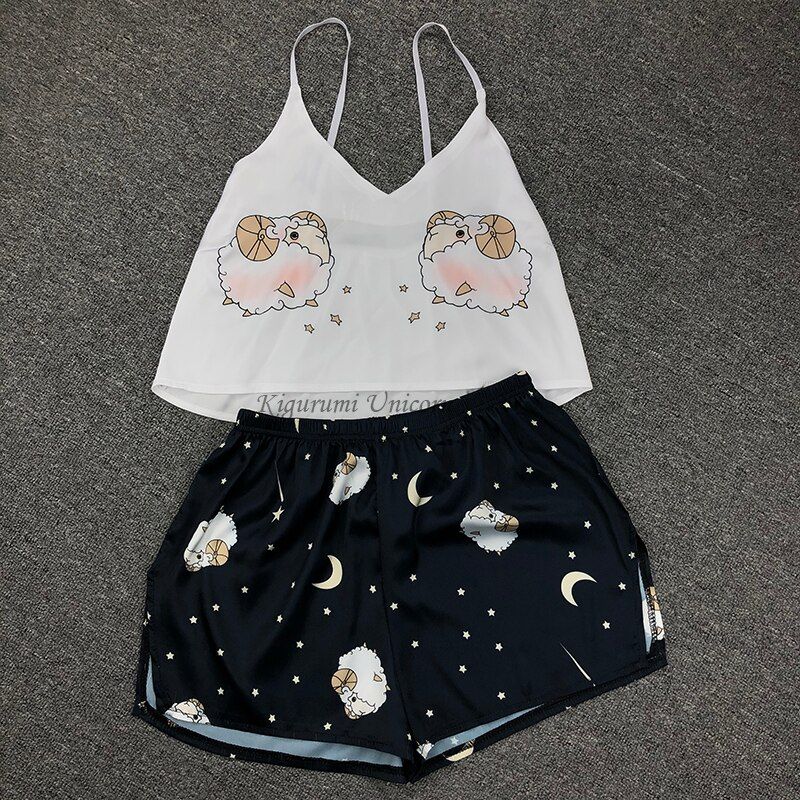 Kigurumi Unicorn Print Pajama Sets Pattern Women Pajamas Strap Sleeveless y Sleepwear Set Female Summer Night Wear Home Suit