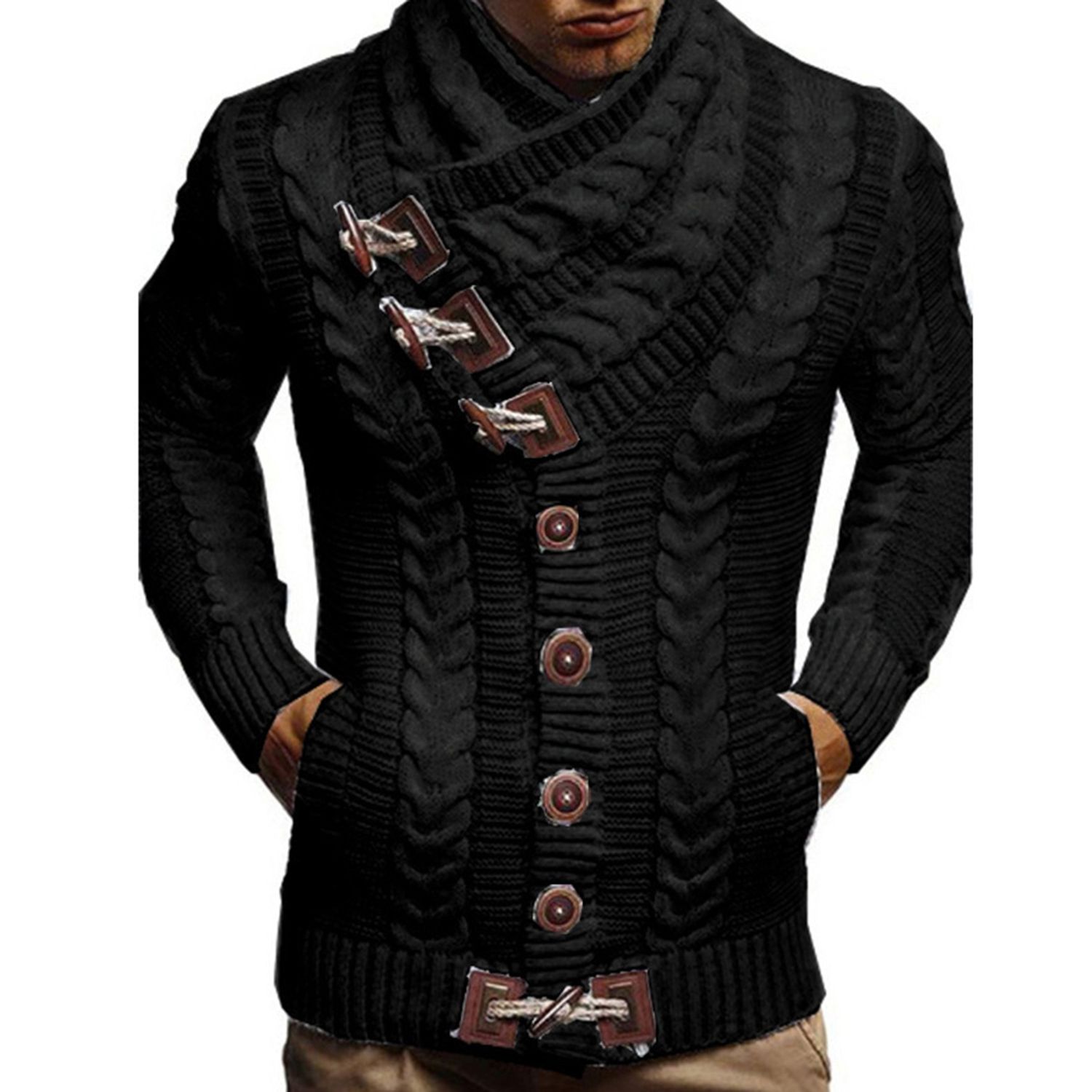 Knitted Sweater Solid Color Soft Touching Comfy Men Sweater