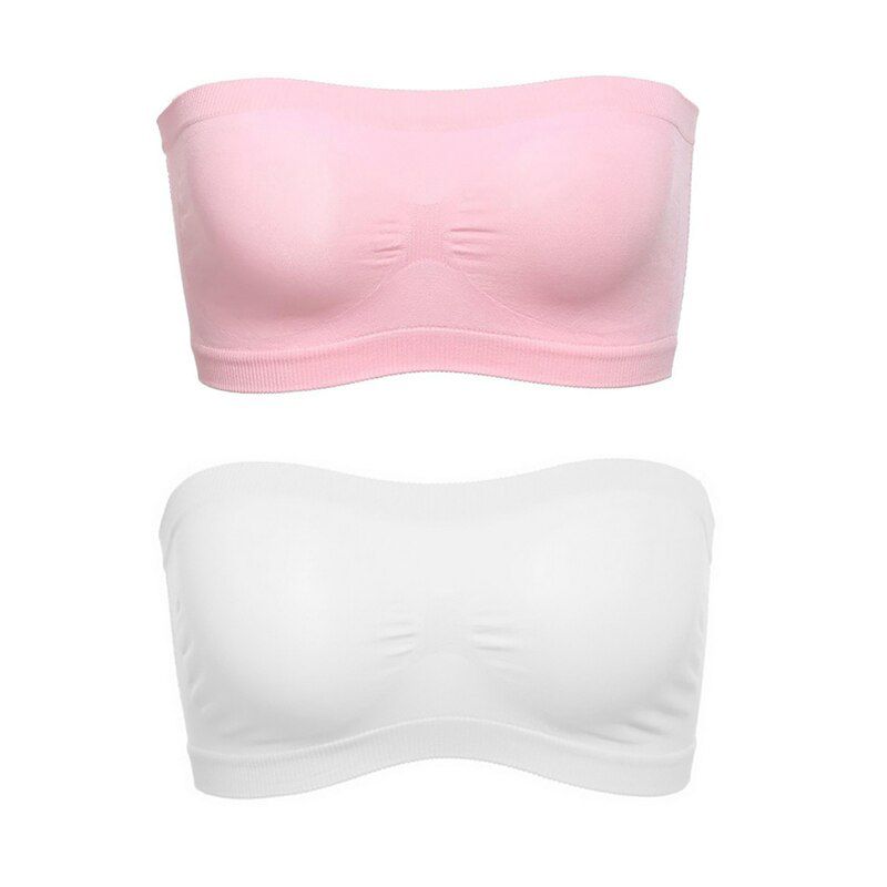 Women Elastic Sexy Strapless Cropped Top Bra Tube Top Bra Bandeau Underwear Strapless Breathable Stretch Layer Seamless Bustier